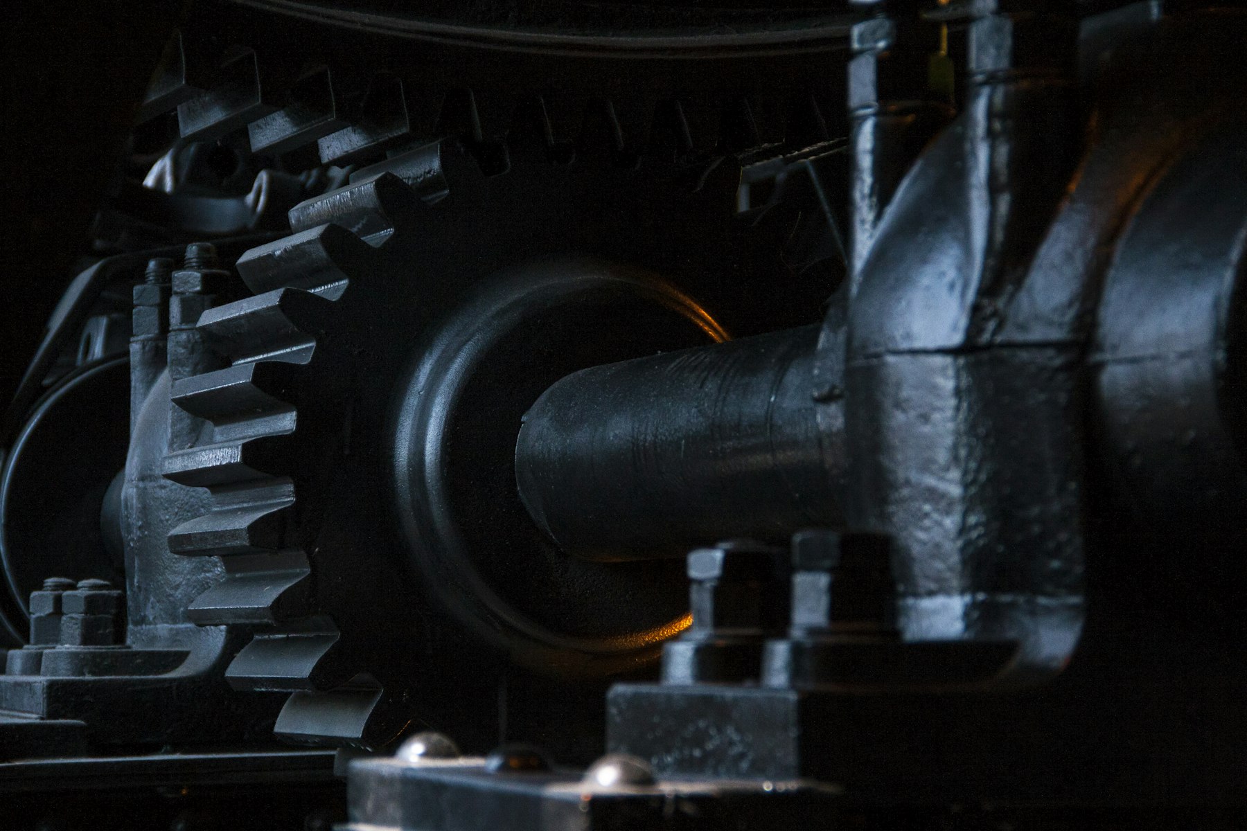 Close-up of meshing steel gears